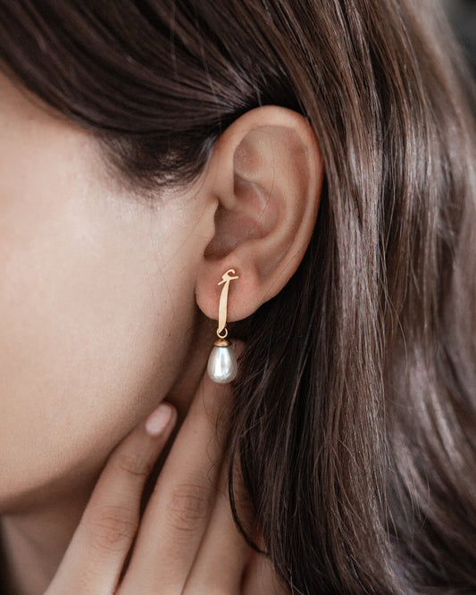 Calligraphed Letter Earrings أ